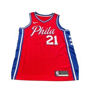 Nike NBA Philadelphia 76ers Embiid Swingman Red Jersey Size L /48 SKU 8591